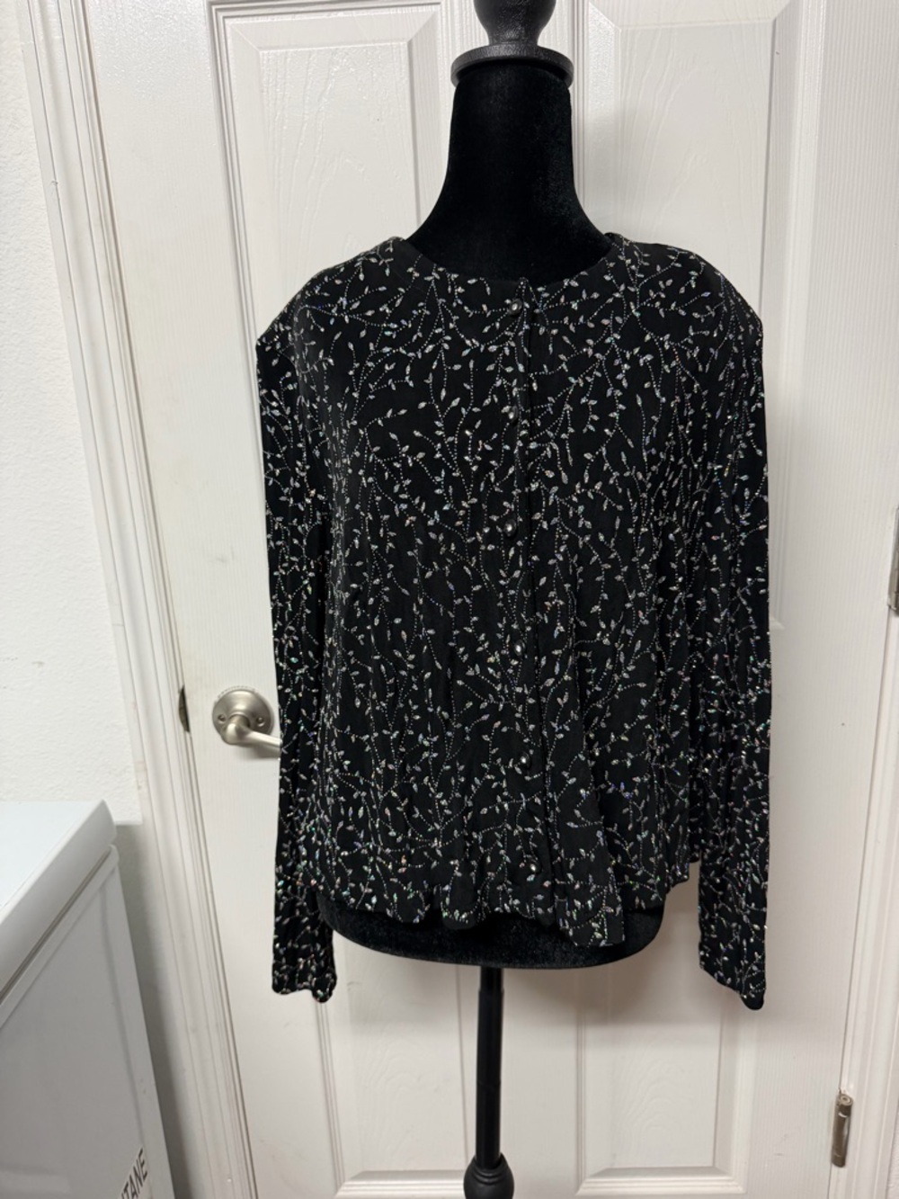 Vintage 90s R&M Richards Black Glitter Blouse 18W Y2K Plus Size